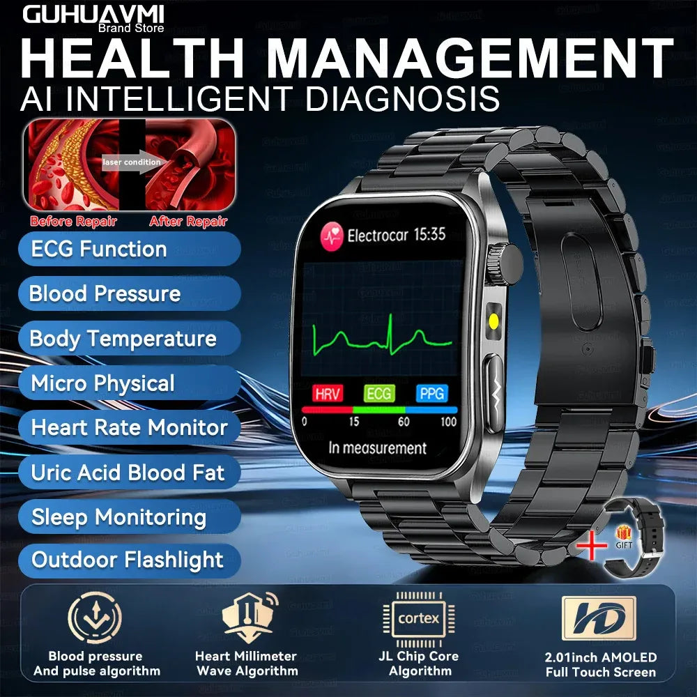 2025Hot AI-GPT Diagosis ECG Health SmartWatch Blood Pressure Lipid Uric Acid 650nm Dual-Probelaser Heart Analysis Smart bracelet - Wear444