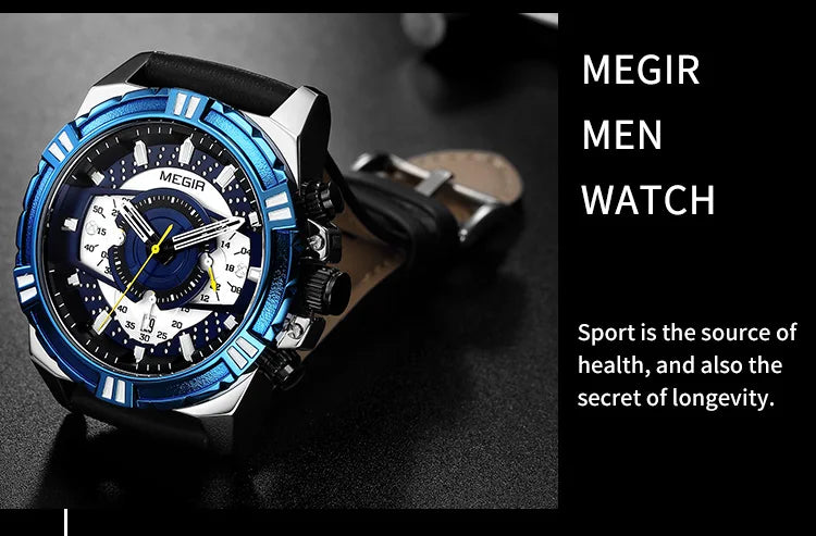 MEGIR Luxury Chronograph Watch - Leather Belt Luminous Sports Business