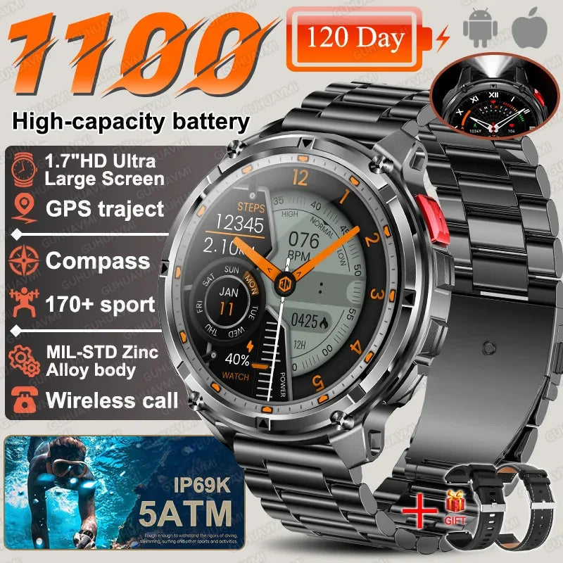 2026 New T-REX 3 PRO 1100mAh Large Battery Smart Watch 10ATM Waterproof GPS 1.7" HD AMOLED Call Sports Flashlight Smartwatch Men - Wear444