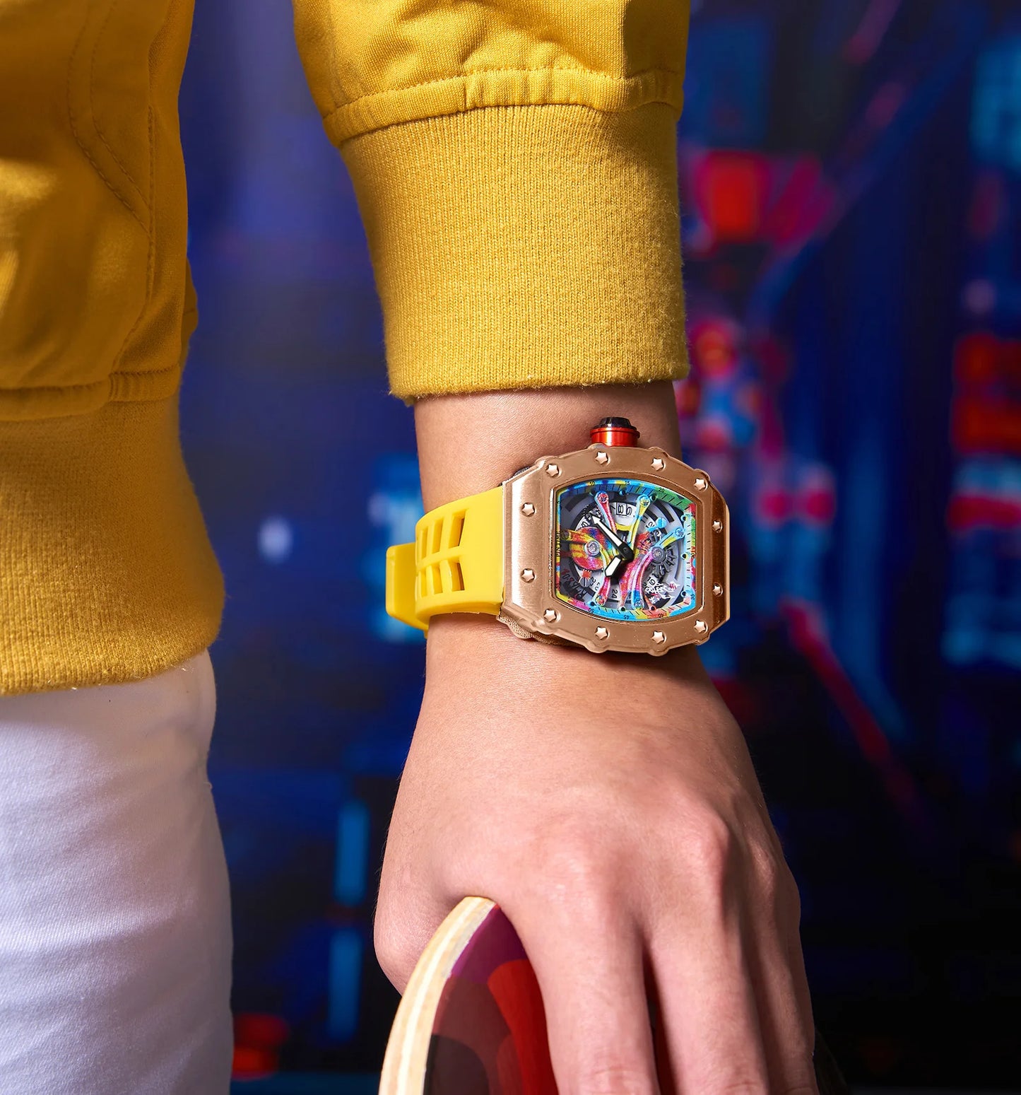Fashion Mechanical Man Watches Classic Colorful RM Desgin Automatic Visable Wristwatch Causal Men Watch Rubber Strap Belt