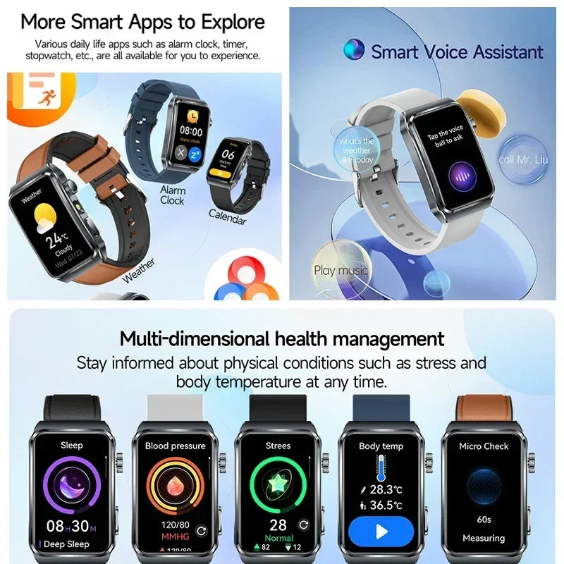 2025 New Nursing Grade ECG+PPG Pulse therapy Smartwatch Men Blood lipid Uric acid Bluetooth call Health Bracelet For Android iOS - Wear444