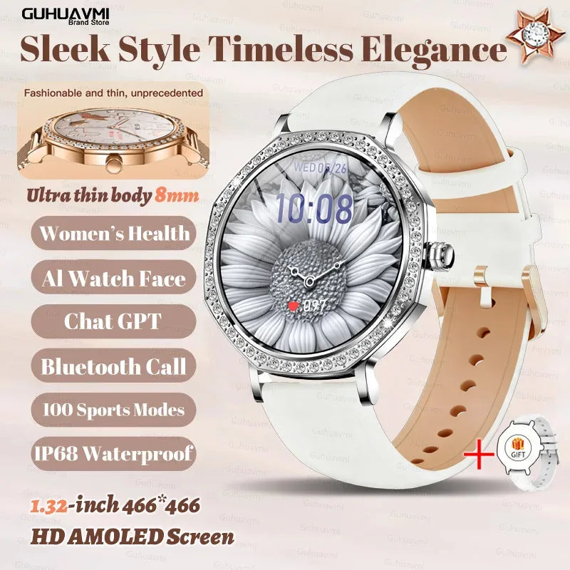 2025 New Ladies' Fashion Smartwatch Diamond Frame HD AMOLED Screen Bluetooth Call Health Monitoring Waterproof Smart Watch Gift - Wear444