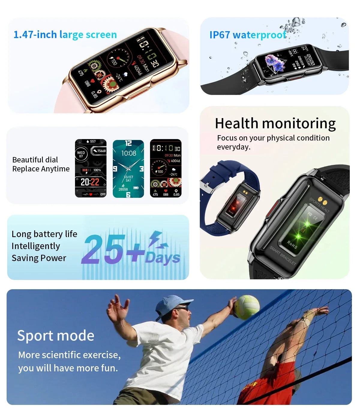 For Android IOS Smart Bracelet Women Smartwatch Men Heart Rate Blood Oxygen Waterproof Sport Smart Band Watch For Ladies +Gift - Wear444