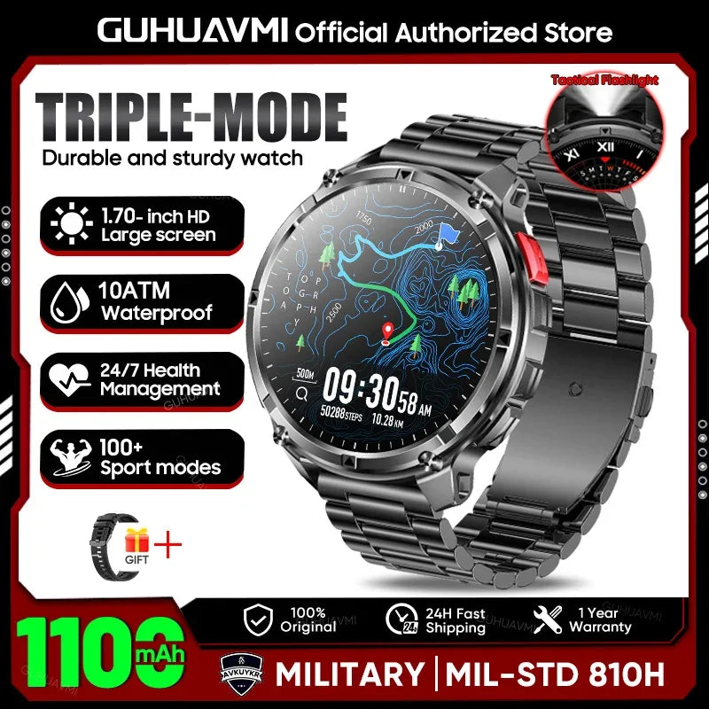 Military Men T-Rex3 Ultra GPS Track Smart Watch 1100mAh Battery Bluetooth Call Waterproof Flashlight Compass Outdoor Smart watch - Wear444