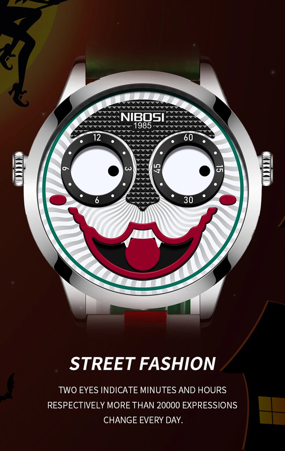 Creative Clown Dial Watch - Unique Leather Strap Design