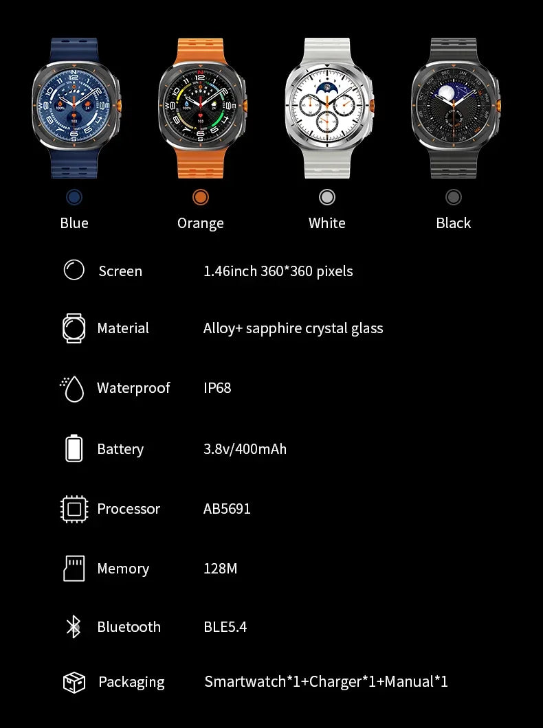 2025 New Watch8 Ultra Smart Watch Classic NFC Health Monitoring Bluetooth Call 3ATM Waterproof HD Smartwatch For IOS Android - Wear444