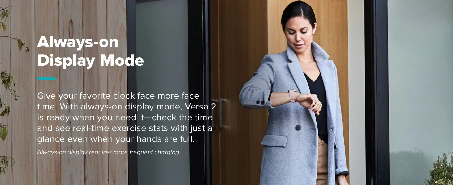 Fitbit Versa 2 Health and Fitness Smartwatch with Heart Rate, Music, Alexa Built-In, Sleep and Swim Tracking, Black/Carbon - Wear444