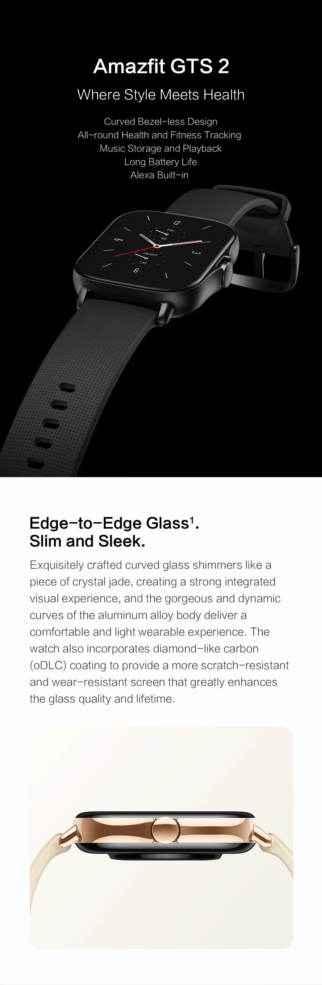 Amazfit GTS 2 Smartwatch 5ATM Waterproof All-round Health and Fitness Tracking Smart Watch ALEXA Built-In 95-90New Smart Watches - Wear444