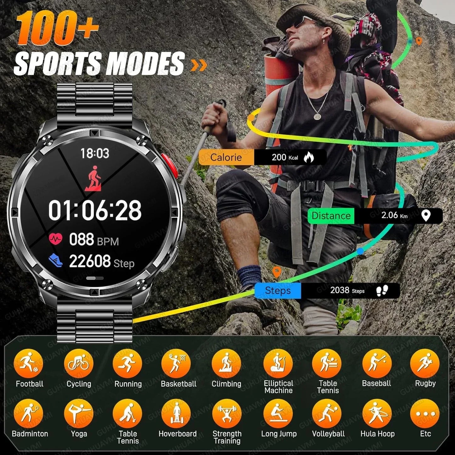 2026 New T-REX3 1100mAh Battery Smart Watch Men 10ATM Waterproof GPS Bluetooth Call 1.7" AMOLED HD Sports Flashlight Smart Watch - Wear444