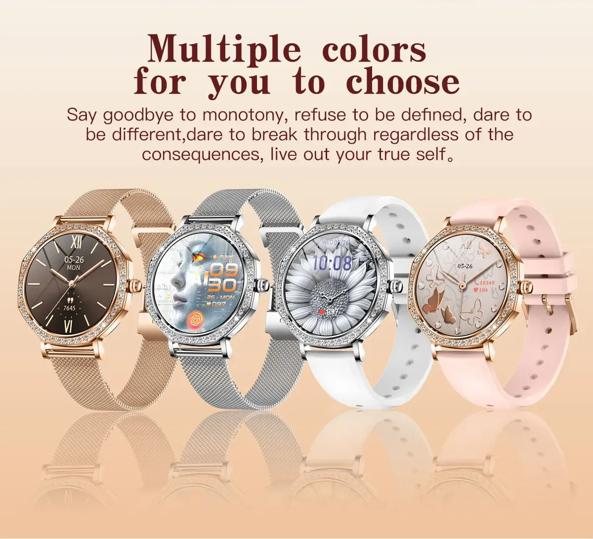 2025 New Ladies' Fashion Smartwatch Diamond Frame HD AMOLED Screen Bluetooth Call Health Monitoring Waterproof Smart Watch Gift - Wear444