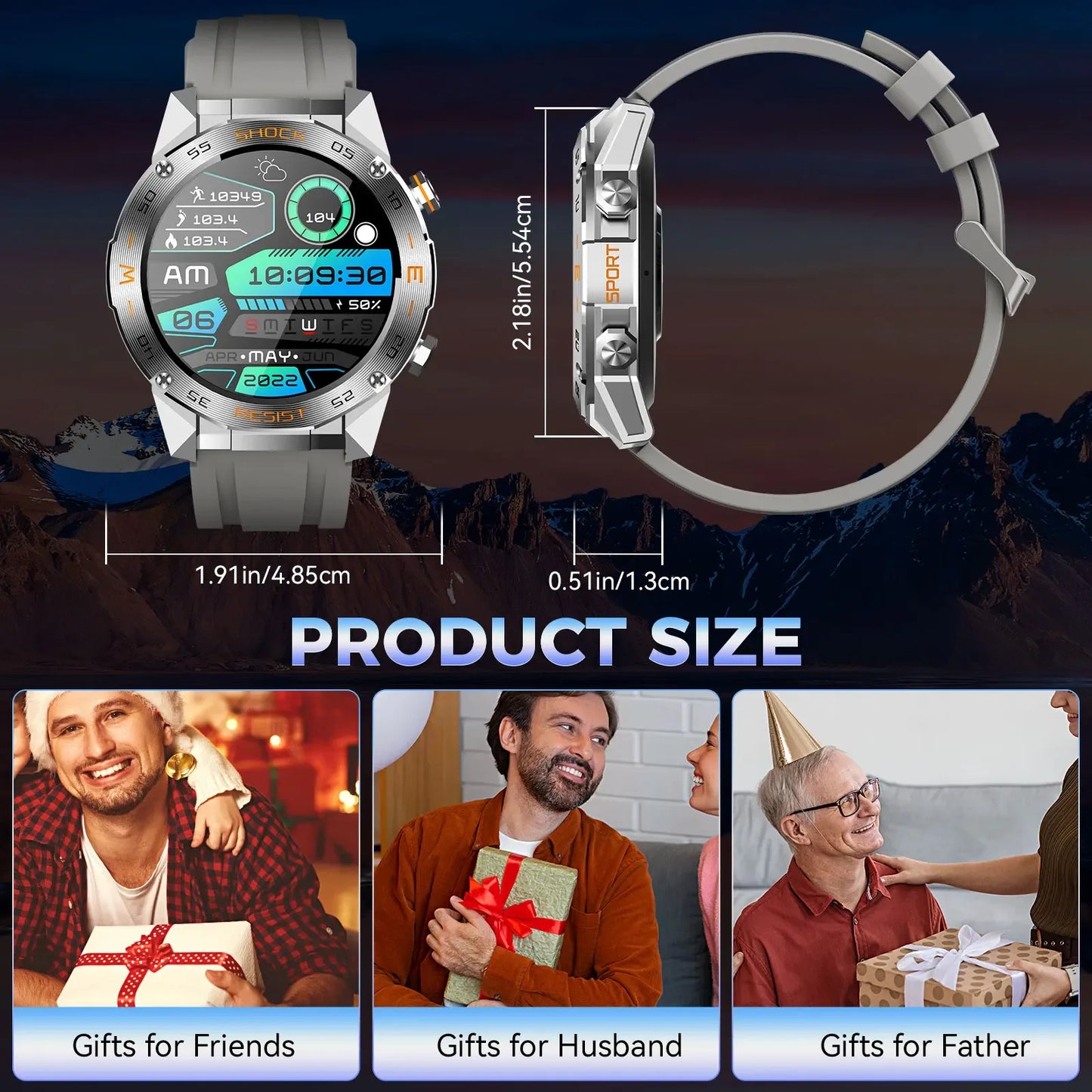 LaNikar New Military Smart Watch for Men1.46"Fitness Tactical Smartwatch with Multiple Sports Modes Heart RateSpO2 Sleep Tracker - Wear444