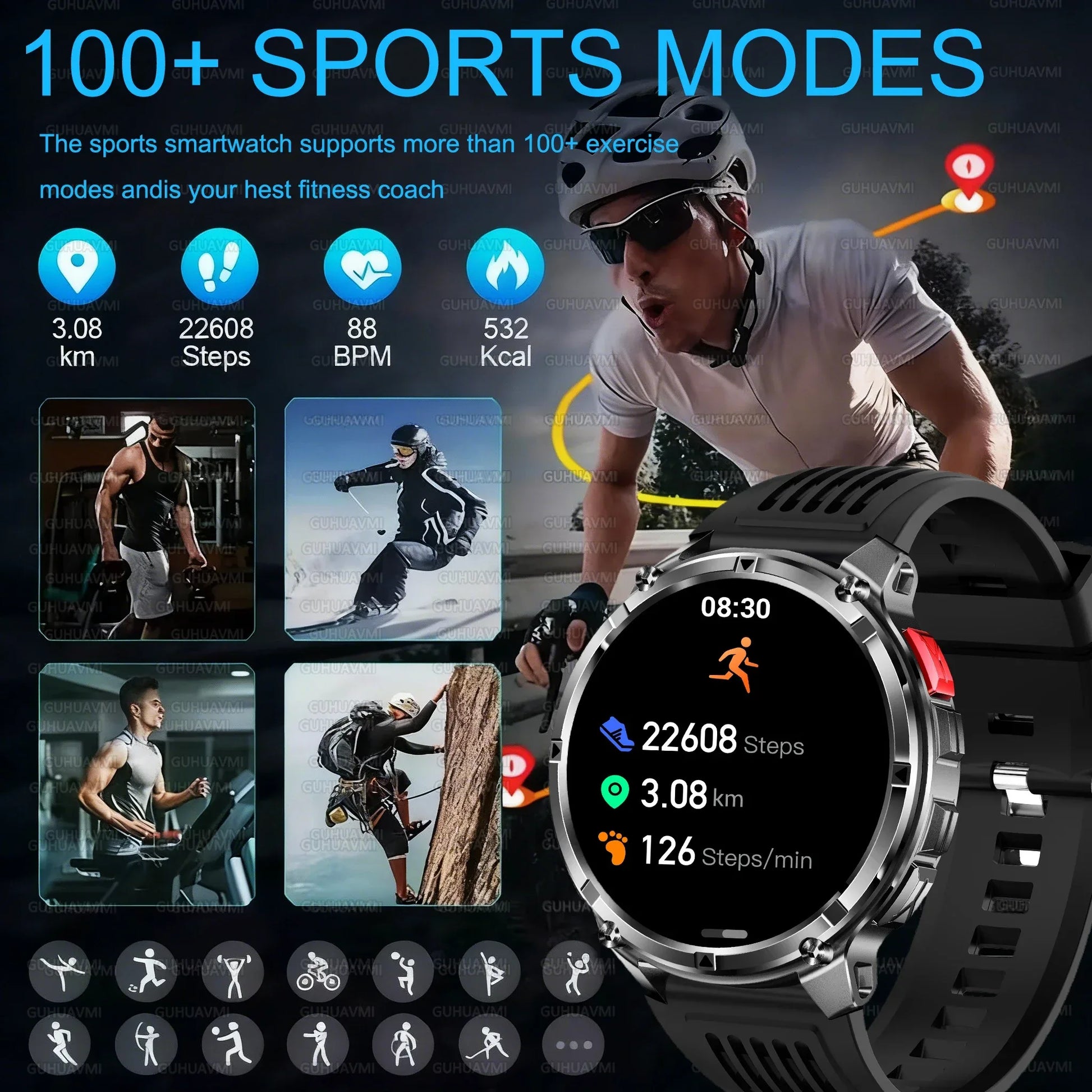 Military Men T-Rex3 Ultra GPS Track Smart Watch 1100mAh Battery Bluetooth Call Waterproof Flashlight Compass Outdoor Smart watch - Wear444