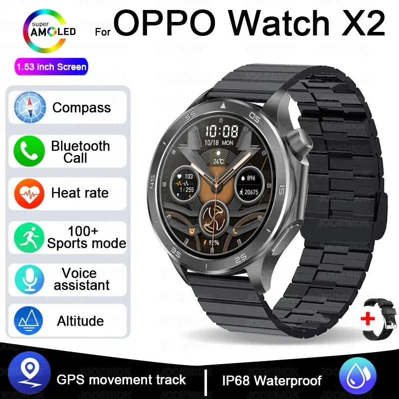 2025 New OPPO X2 Smart Watch Men's GPS Sports IP68 Waterproof Compass Heart Rate Blood Oxygen Bluetooth Call Smartwatches IOS - Wear444