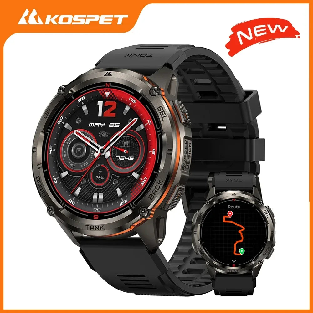 KOSPET TANK T3 Ultra 2 GPS Smart Watch for Men Bluetooth Call 5ATM IP69K Waterproof Men's Watch Stainless Steel Health Monitor - Wear444