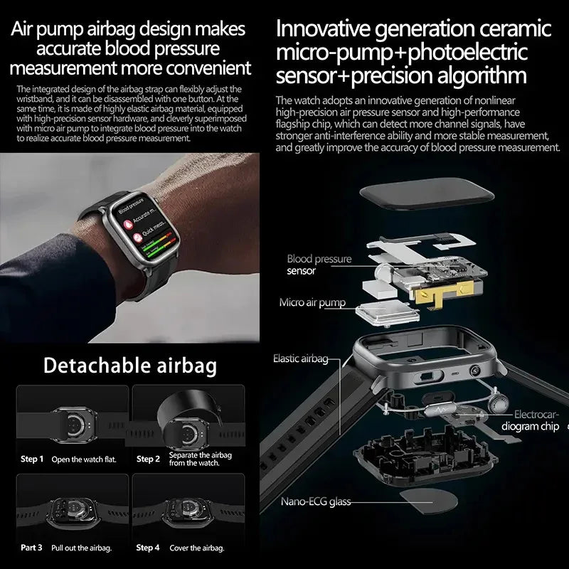 2025 New Ultra Air Bag SmartWatch Men Blood Fat ECG+PPG Blood Pressure Broadcast NFC HD BT Call Health Bracelet Woman - Wear444