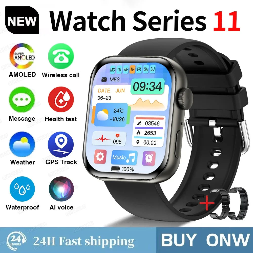 2026 Fit 3 Series 11 Smart Watch 1.83" AMOLED Screen Health Monitoring GPS Track HD Talk Sports Women Waterproof Watches For IOS - Wear444