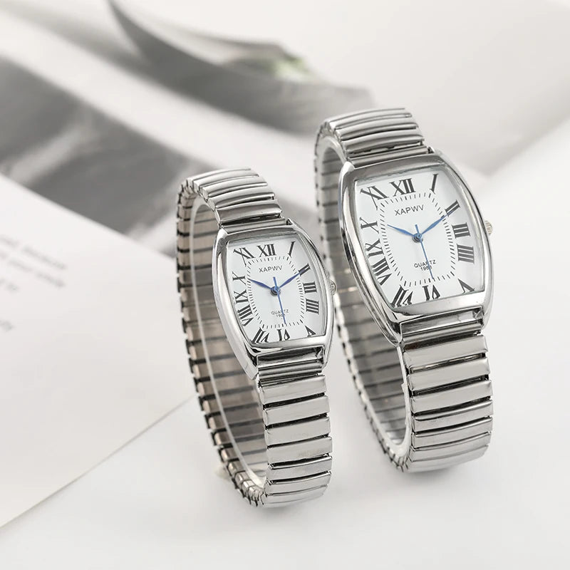 Barrel-Shaped Quartz Watch for Men, Roman Numerals, Fashionable and Casual Women's Watch for Middle-Aged and Elderly Couples