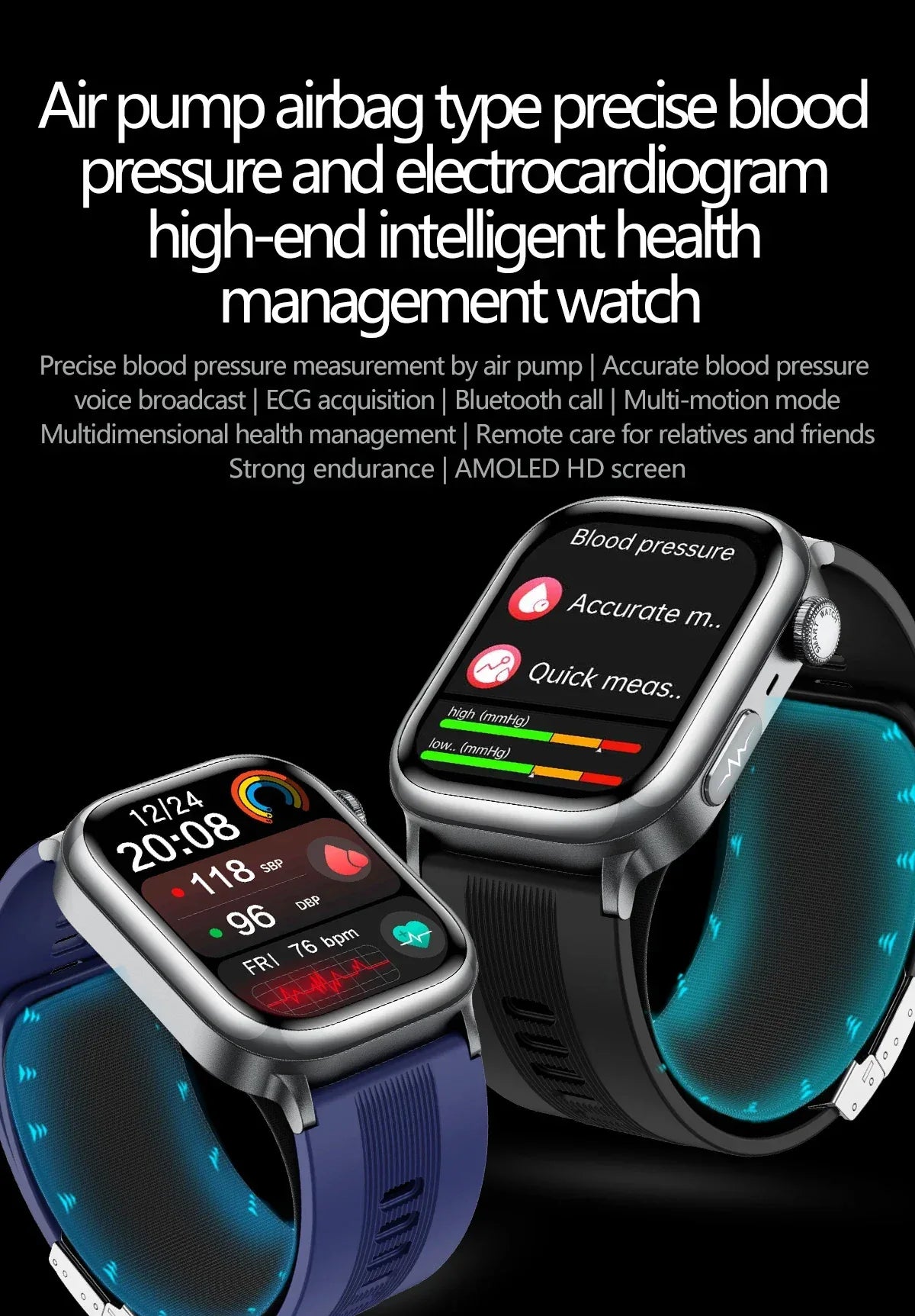 2025 New Ultra Air Bag SmartWatch Men Blood Fat ECG+PPG Blood Pressure Broadcast NFC HD BT Call Health Bracelet Woman - Wear444