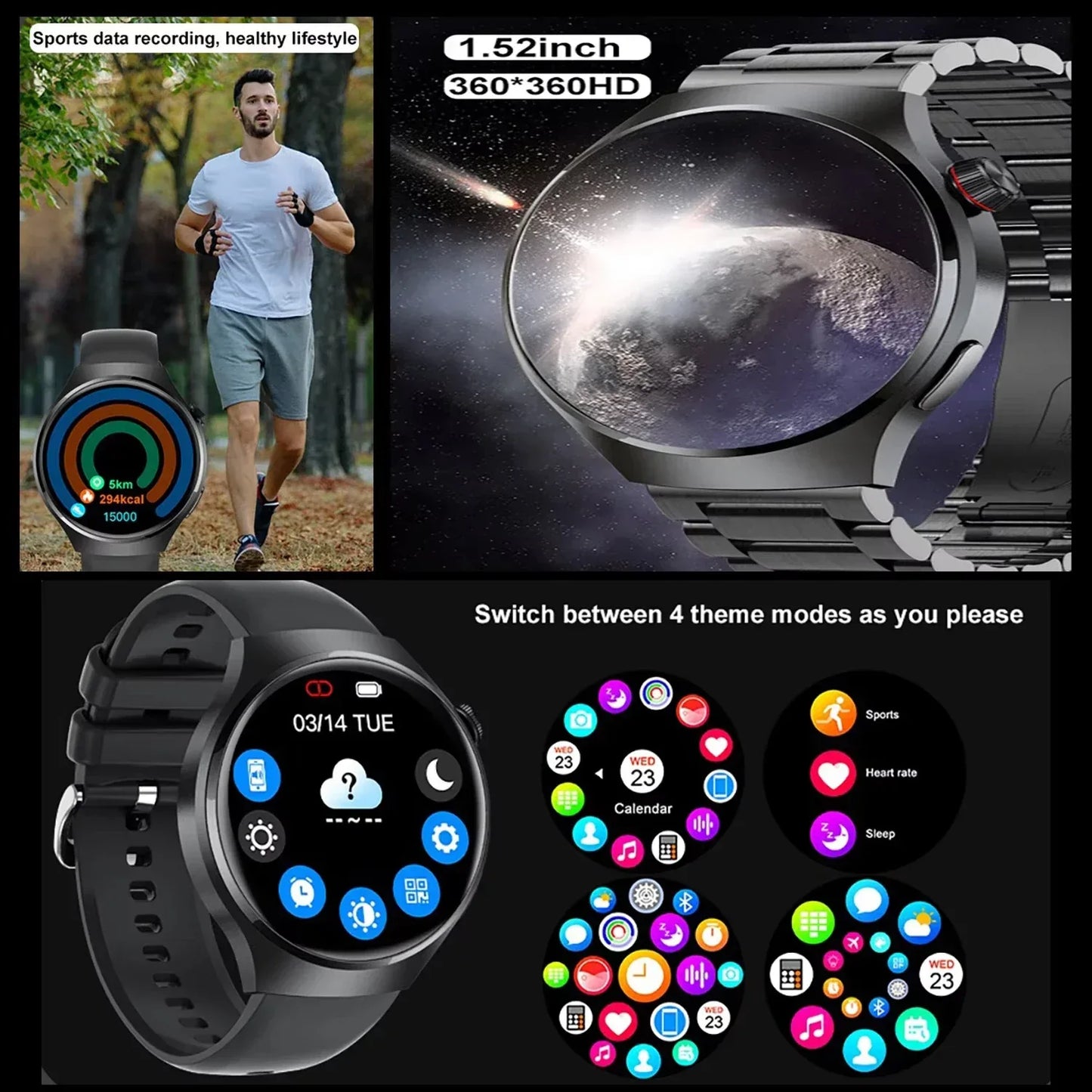 Gift Man Health Monitor Waterproof BT Call NFC AMOLED Screen 360*360 GPS Track Compass New military GT4 Pro 2026 SmartWatch Men - Wear444