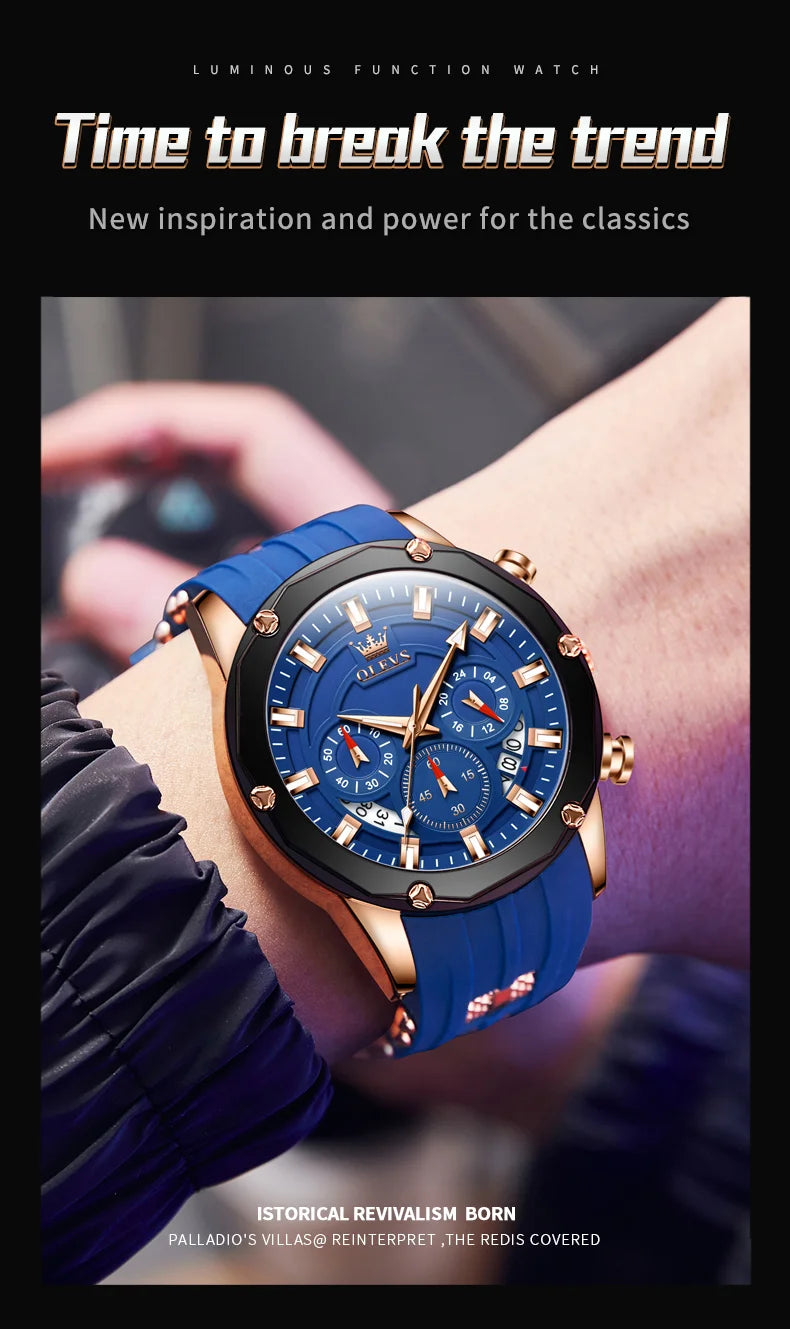 OLEVS Blue Sport Watch - Luminous Rubber Band Athletic