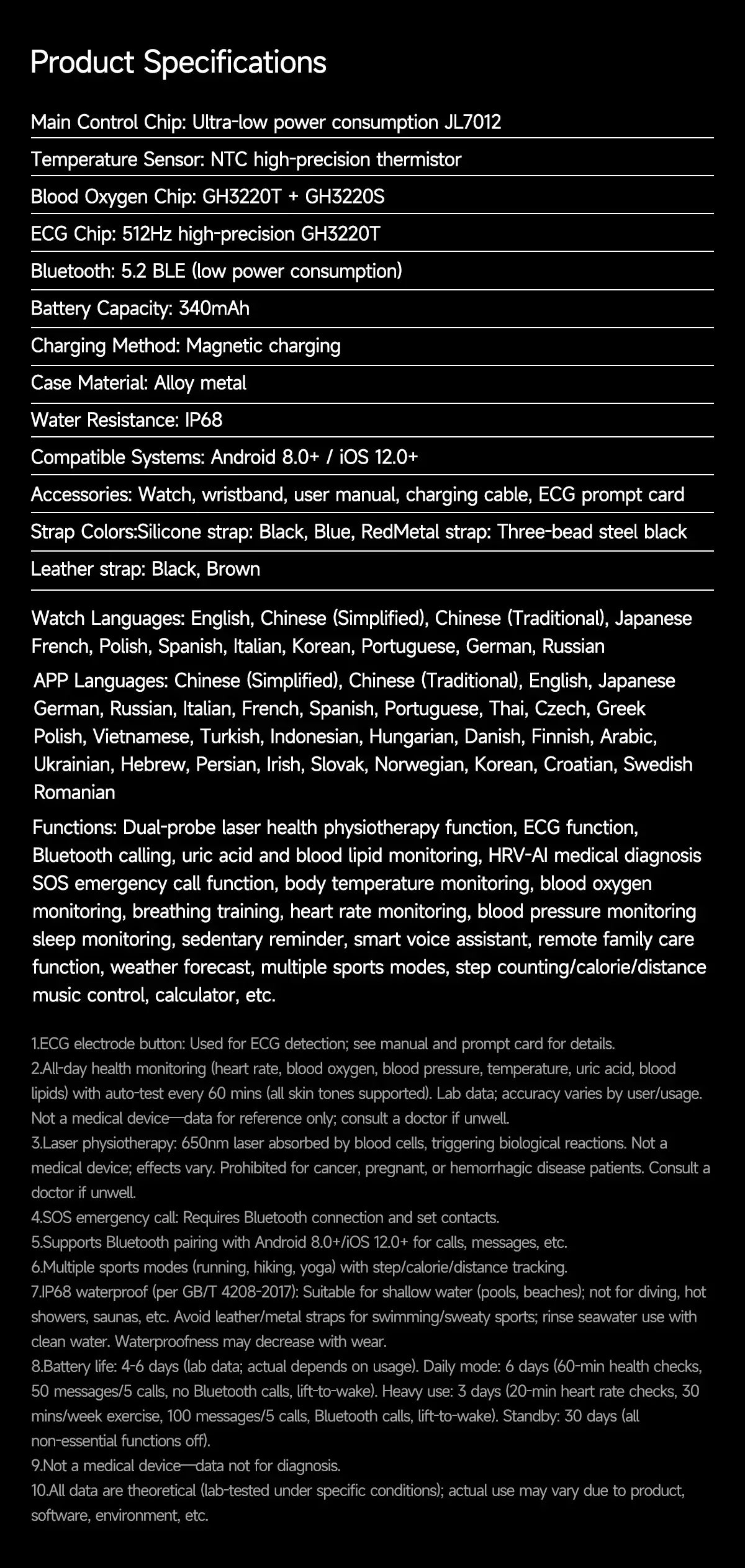 2025Hot AI-GPT Diagosis ECG Health SmartWatch Blood Pressure Lipid Uric Acid 650nm Dual-Probelaser Heart Analysis Smart bracelet - Wear444