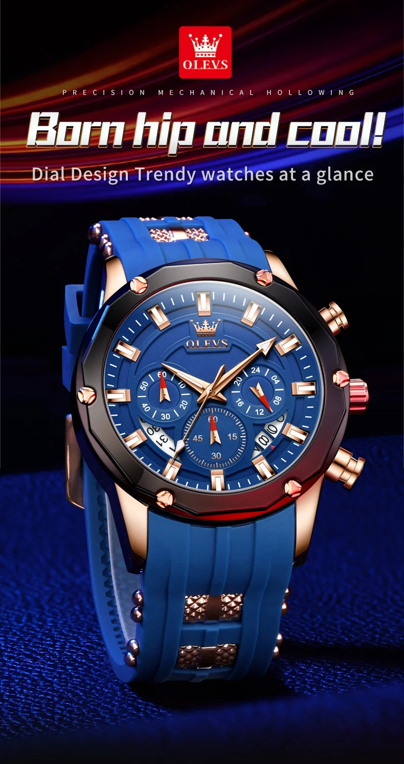 OLEVS Blue Sport Watch - Luminous Rubber Band Athletic