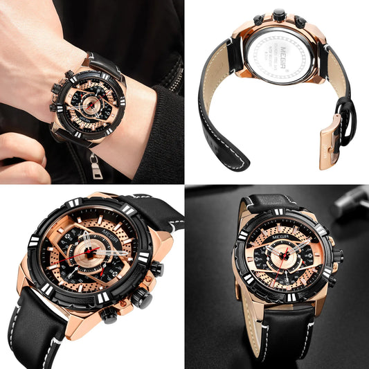 MEGIR Luxury Men's Watch Leather Belt Quartz Business Watches Luminous Fashion Sports Man Wristwatch Clock Relogios Masculino
