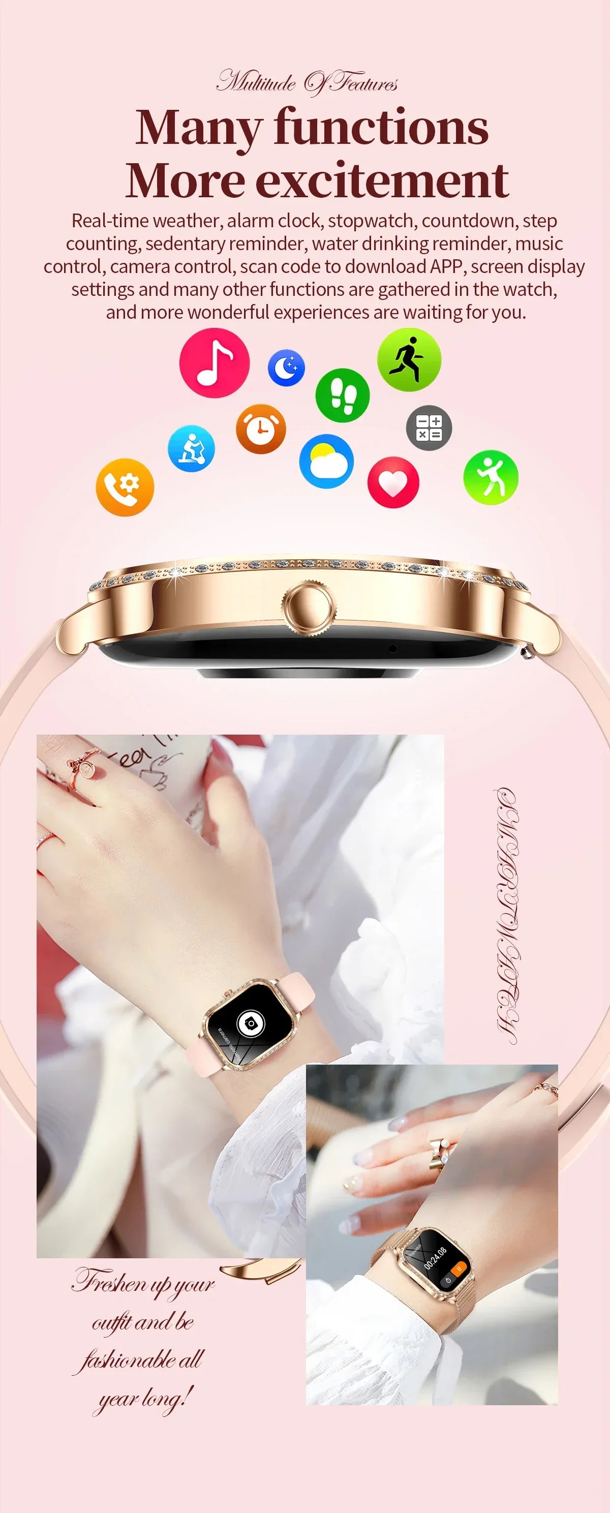 2026New Women Fashion Smartwatch HD Curved Screen Female Menstrual Tracking Waterproof Sports Fitness Bluetooth Call Smart Watch - Wear444