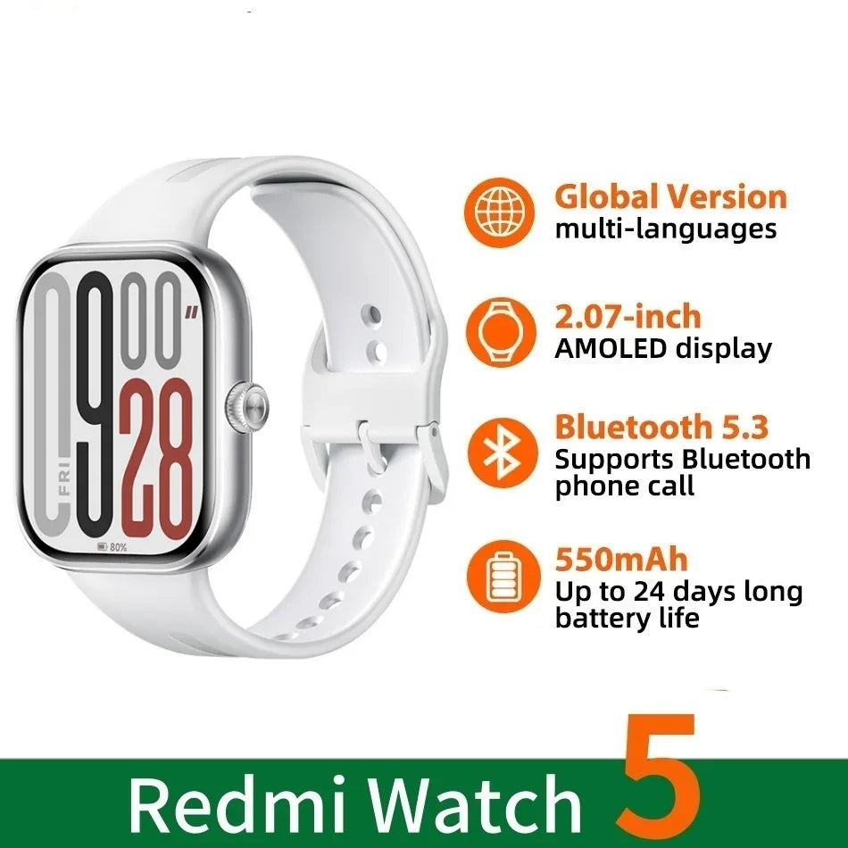 Global Version Xiaomi Redmi Watch 5 Bluetooth Phone Call 2.07'' AMOLED Screen Health Monitoring 24 Days Battery Mi Smartwatch - Wear444
