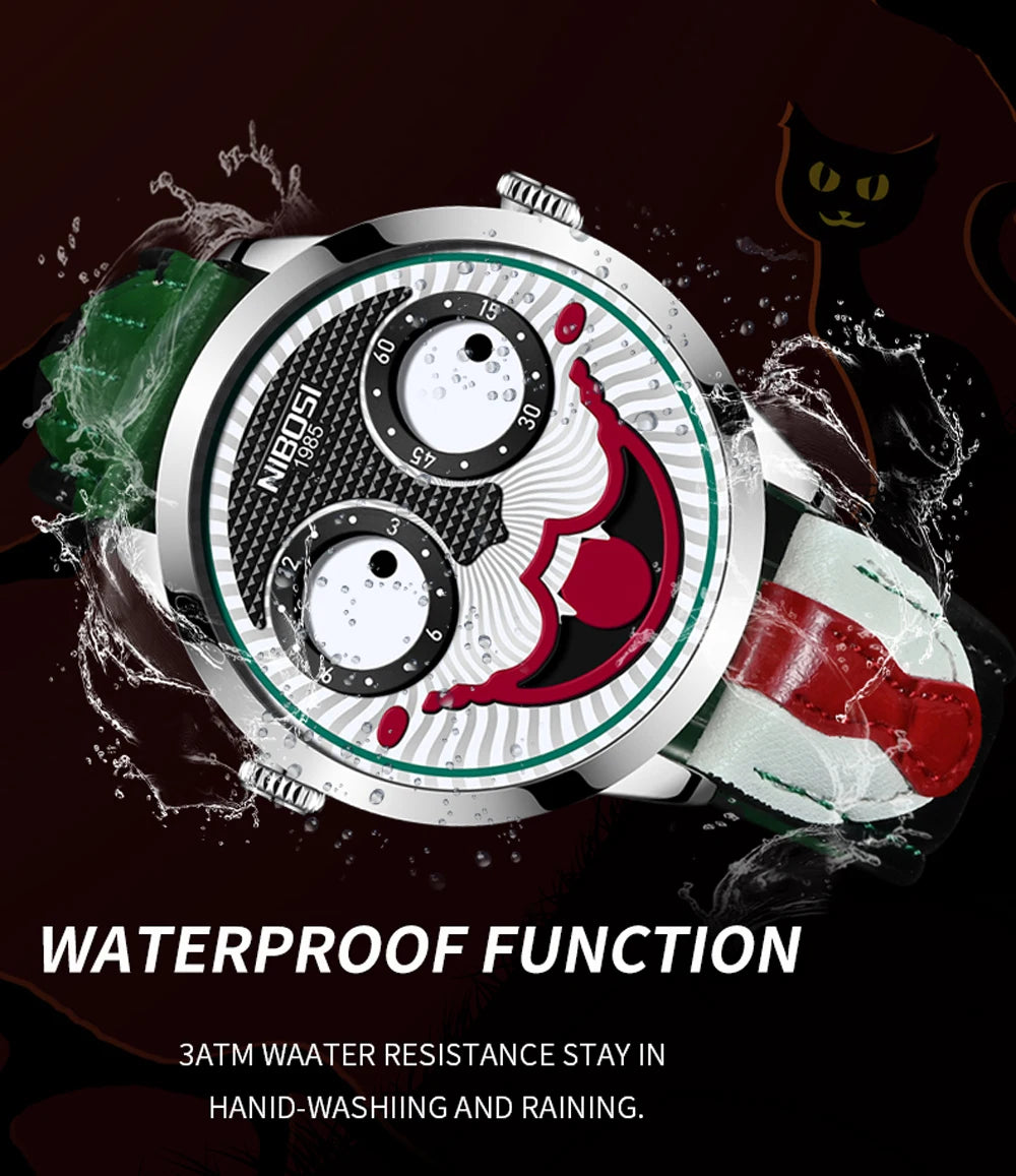 Creative Clown Dial Watch - Unique Leather Strap Design