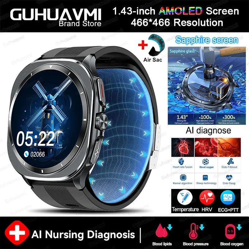 Airbag measurement Smart Watch Men ECG Air Pump Blood Pressure Blood Oxygen BT Call NFC SmartWatch For Man Android iOS upgrade - Wear444