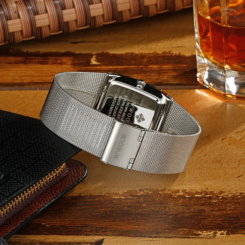 WWOOR Luxury Rectangle Watch - Ultra-Thin Stainless Steel Sport Timepiece