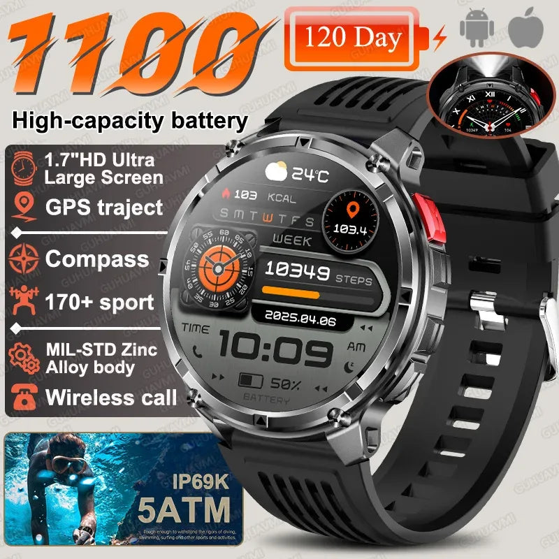 2026 New T-REX 3 PRO 1100mAh Large Battery Smart Watch 10ATM Waterproof GPS 1.7" HD AMOLED Call Sports Flashlight Smartwatch Men - Wear444
