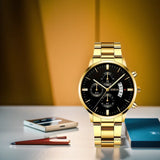 Fashionable men's quartz watch band calendar with bracelet necklace ring set party gift