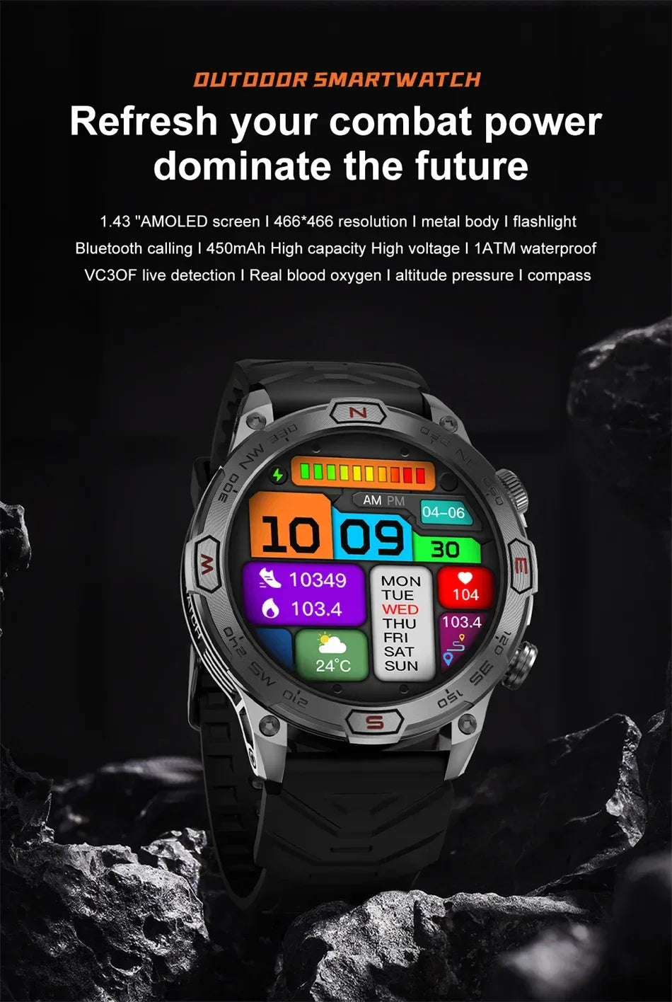 2025New Smart Watch AMOLED Screen GPS Sport Fitness Waterproof LED Lights Compass HD Call Call Smartwatch For Android iOS man - Wear444