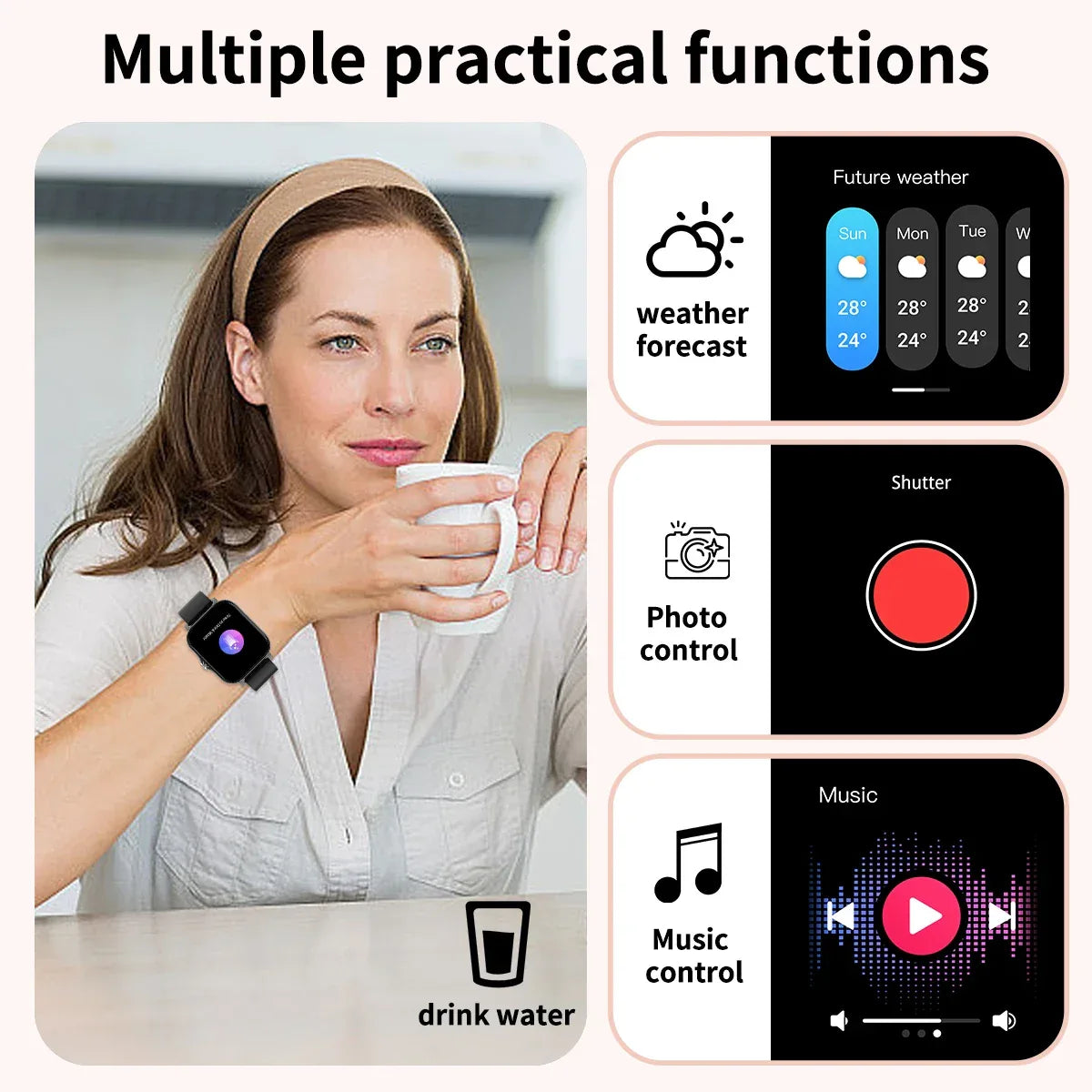 Smart watch, call, message reminder, compatible with iPhone/android mobile phone, smart sports watch suitable for men and women - Wear444
