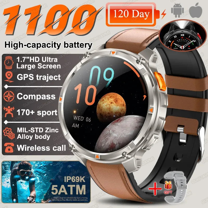 2026 New T-REX 3 PRO 1100mAh Large Battery Smart Watch 10ATM Waterproof GPS 1.7" HD AMOLED Call Sports Flashlight Smartwatch Men - Wear444