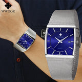 WWOOR 2024 Fashion Men Watch Full Steel Mesh Belt Waterproof Men Clock Luxury Watch For Men Quartz Sport Wristwatch Reloj Hombre