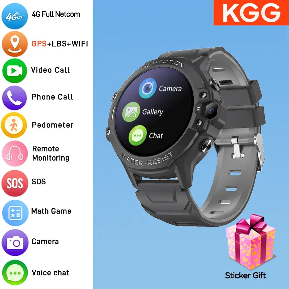 Kids 4G Smart Watch Student 1.28" Waterproof GPS WIFI LBS Location Video Call Chat Calculator Children Smartwatch 670Mah Battery - Wear444