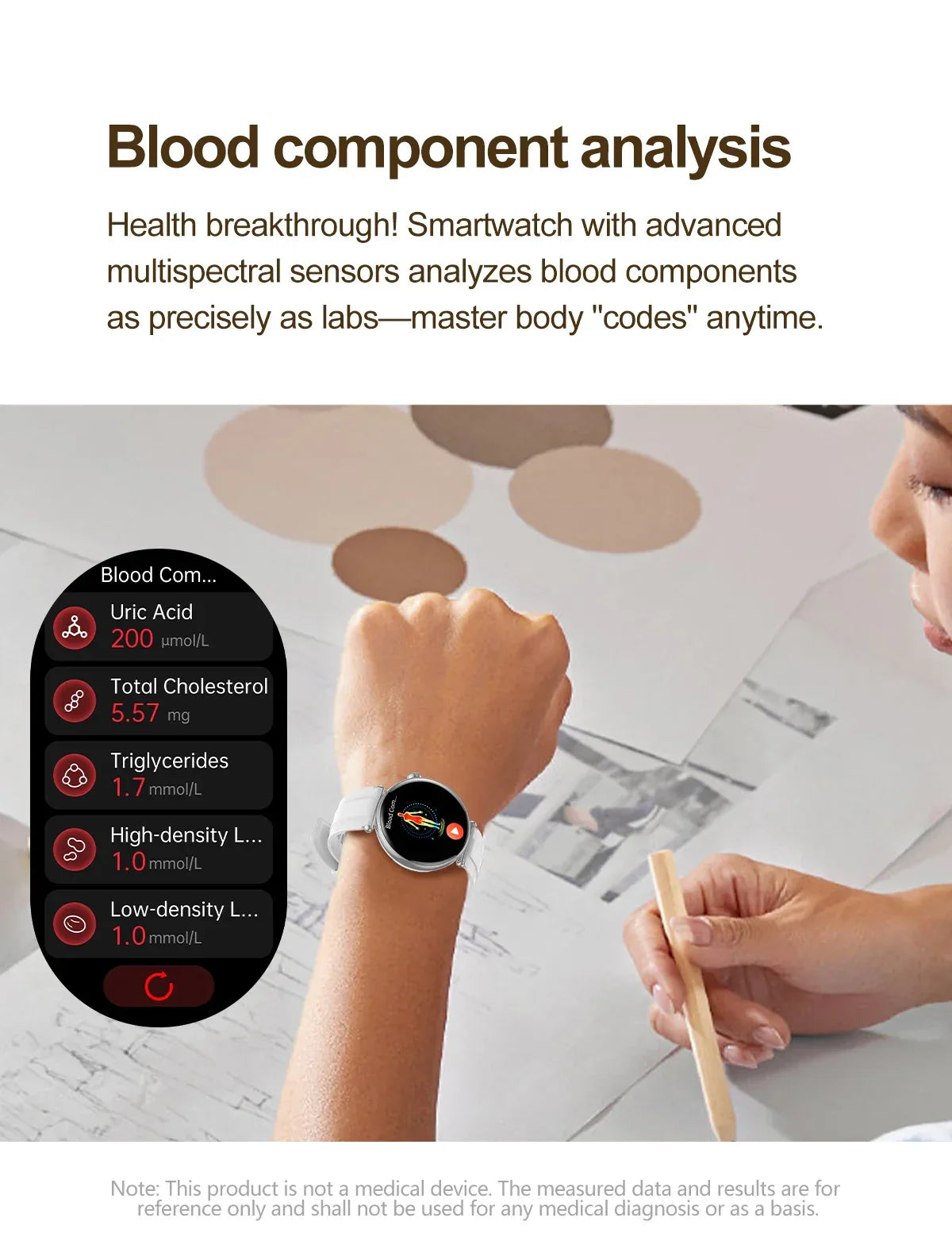 2026 New Women AI Smart Diagnosis Smart Watch HRV+ECG Uric Acid Blood Oxygen Health Monitor IP68 Waterproof Sports Smartwatches - Wear444