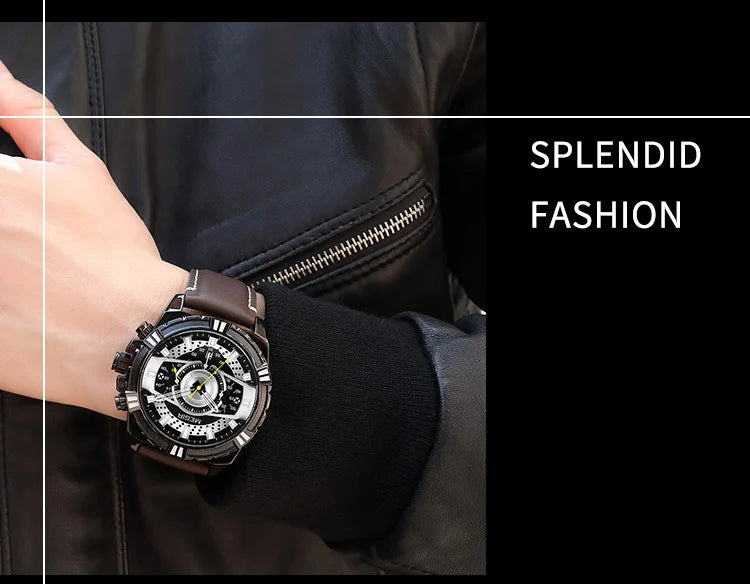 MEGIR Luxury Chronograph Watch - Leather Belt Luminous Sports Business