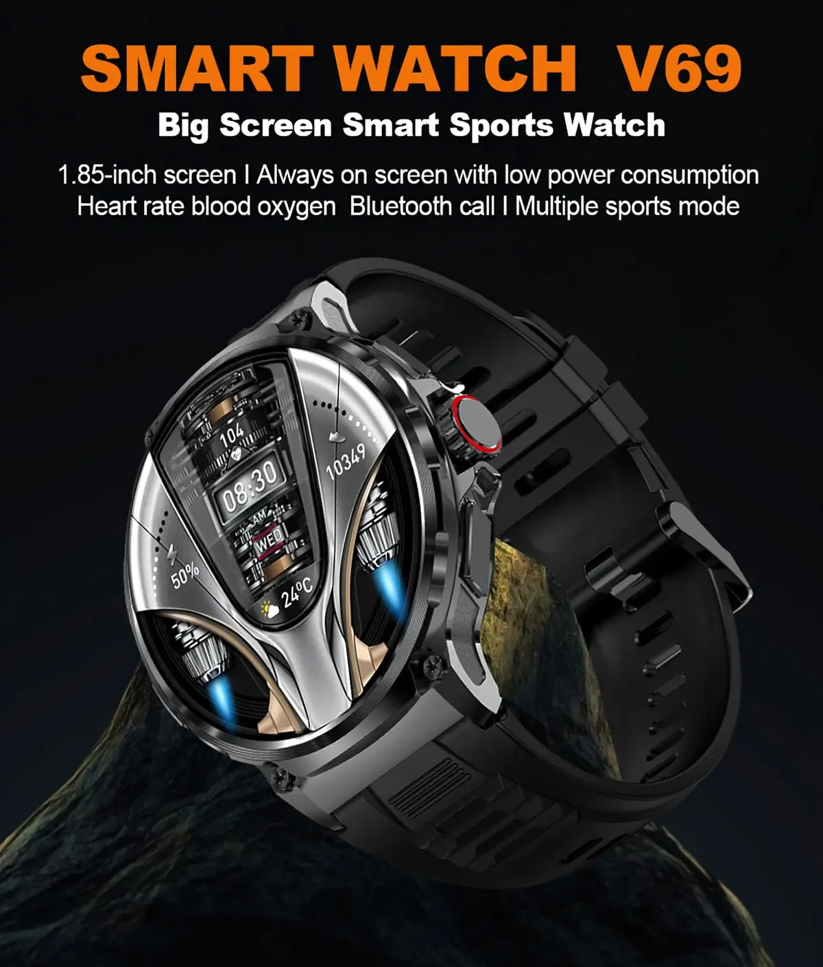 2025 New V69 1.85 Inch HD Bluetooth Call 710mAh Smart Watch Men Sports Fitness Tracker Heart Monitor Smartwatch For Android IOS - Wear444
