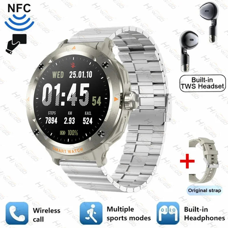 2025 NewSmart Watch With BT earphone 2-In-1 NFC Bluetooth Call Men Watch GPS Track Heart Rate Monitor Play Music SmartWatch GIFT - Wear444