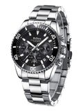 BIDEN Mens Chronograph Stainless Steel Strap Waterproof Date Quartz Watch, Business Casual Wrist Watches