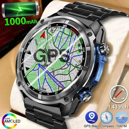 New GPS Offline Map 1000mAh Battery Smart Watch Built in Swim 200+ Sports Clock 10ATM Waterproof 4GB Outdoors Military Watches - Wear444