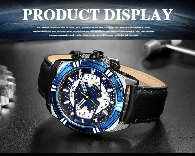 MEGIR Luxury Chronograph Watch - Leather Belt Luminous Sports Business