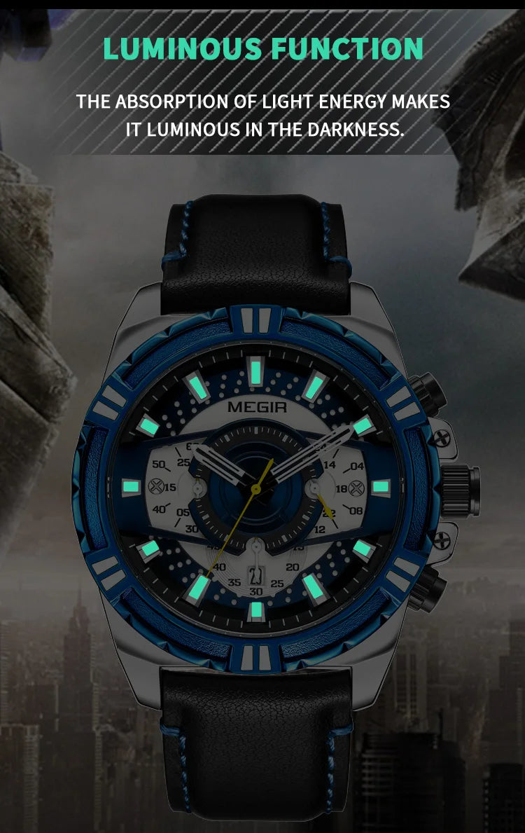 MEGIR Luxury Chronograph Watch - Leather Belt Luminous Sports Business