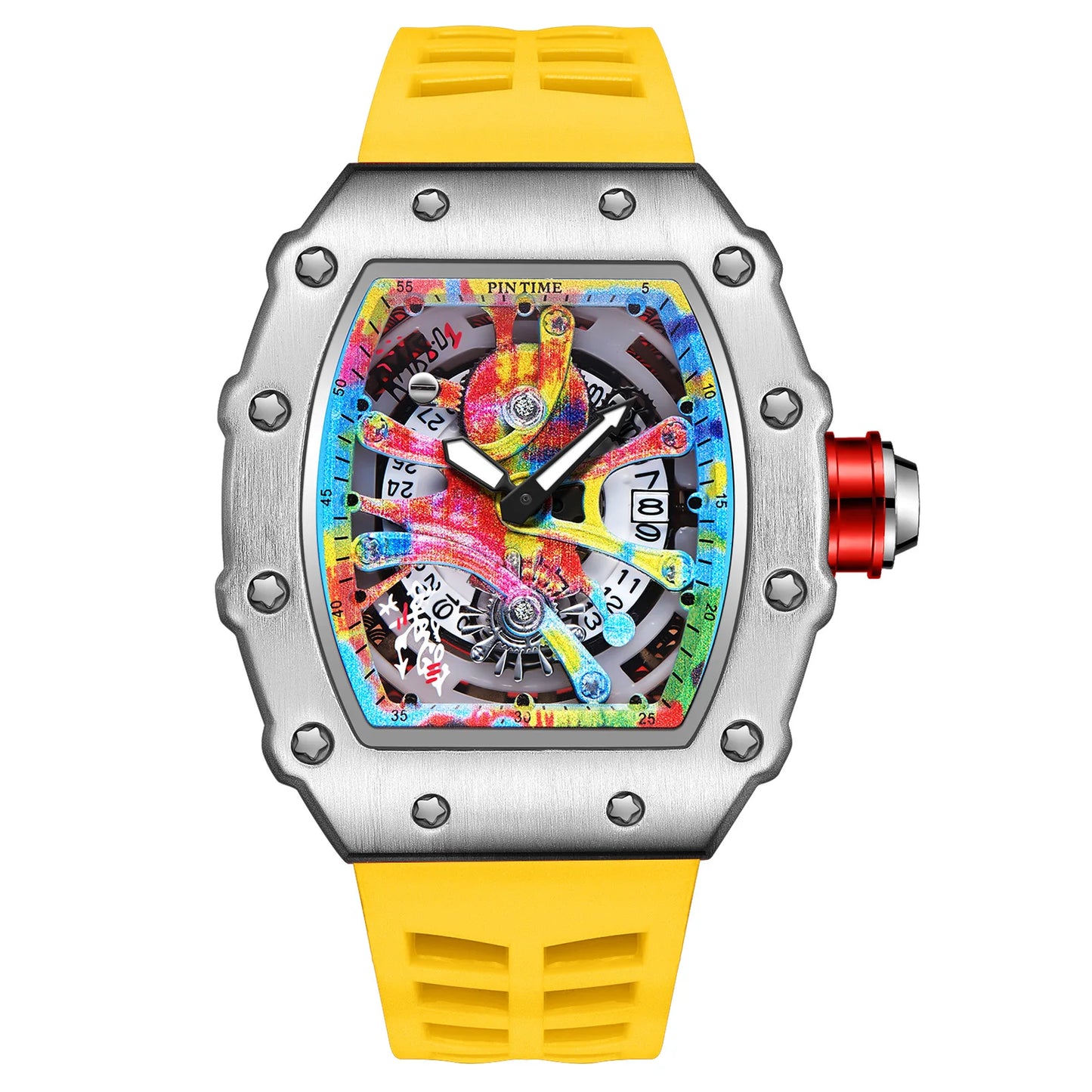 Fashion Mechanical Man Watches Classic Colorful RM Desgin Automatic Visable Wristwatch Causal Men Watch Rubber Strap Belt
