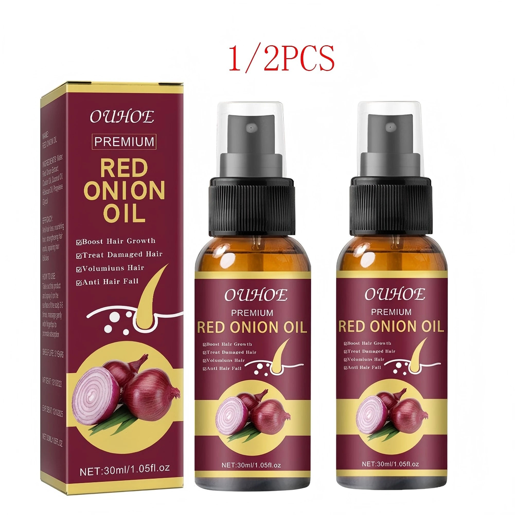 Onion Hair Essential Oil Spray for Hair Growth, Strengthens Hydrates Hair, Promotes Dense and Thick Hair Treatment 1/2PCS