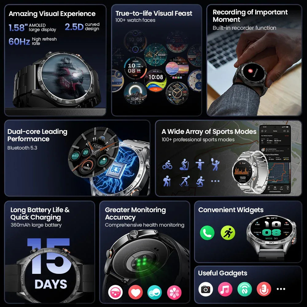 HAYLOU Solar 5 Voice Calling Smartwatch 1.58'' AMOLED Display 60Hz Smart Watch 24H Health Monitoring Sports Smartwatch for Men - Wear444